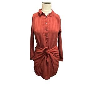 Anthropologie Maeve Bloomsbury Tie Front Dress Rust Red 1/4 Button up Hi Lo Sz 6